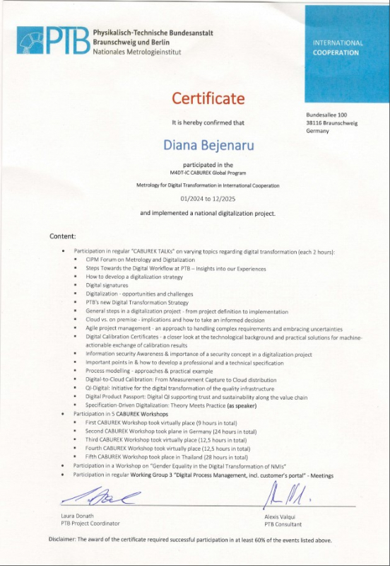 Conferința de totalizare și finalizare a proiectului Metrology for Digital Transformation in International Cooperation - CABUREK