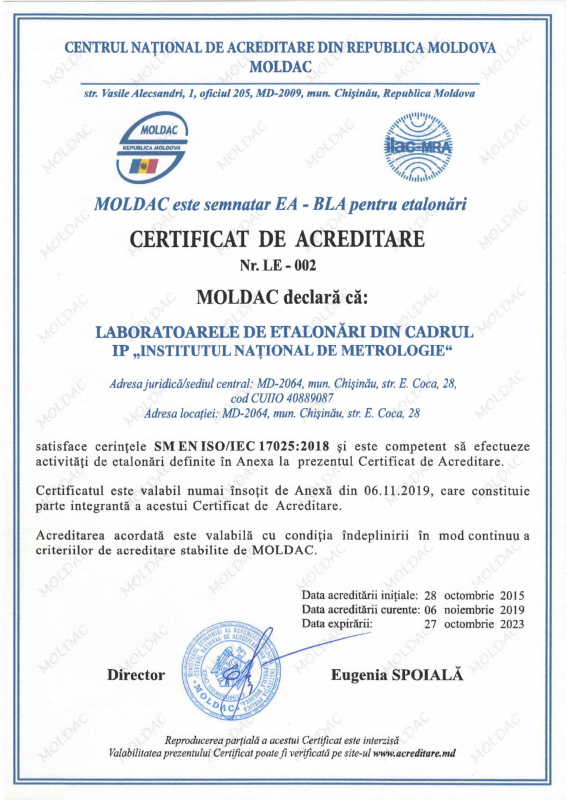 INM reconfirmed its calibration competences